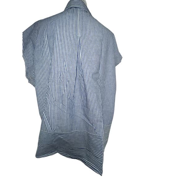 DKNY Donna Karan Blue White Striped Almost Sleeveless Size L Women's Top - Picture 7 of 10